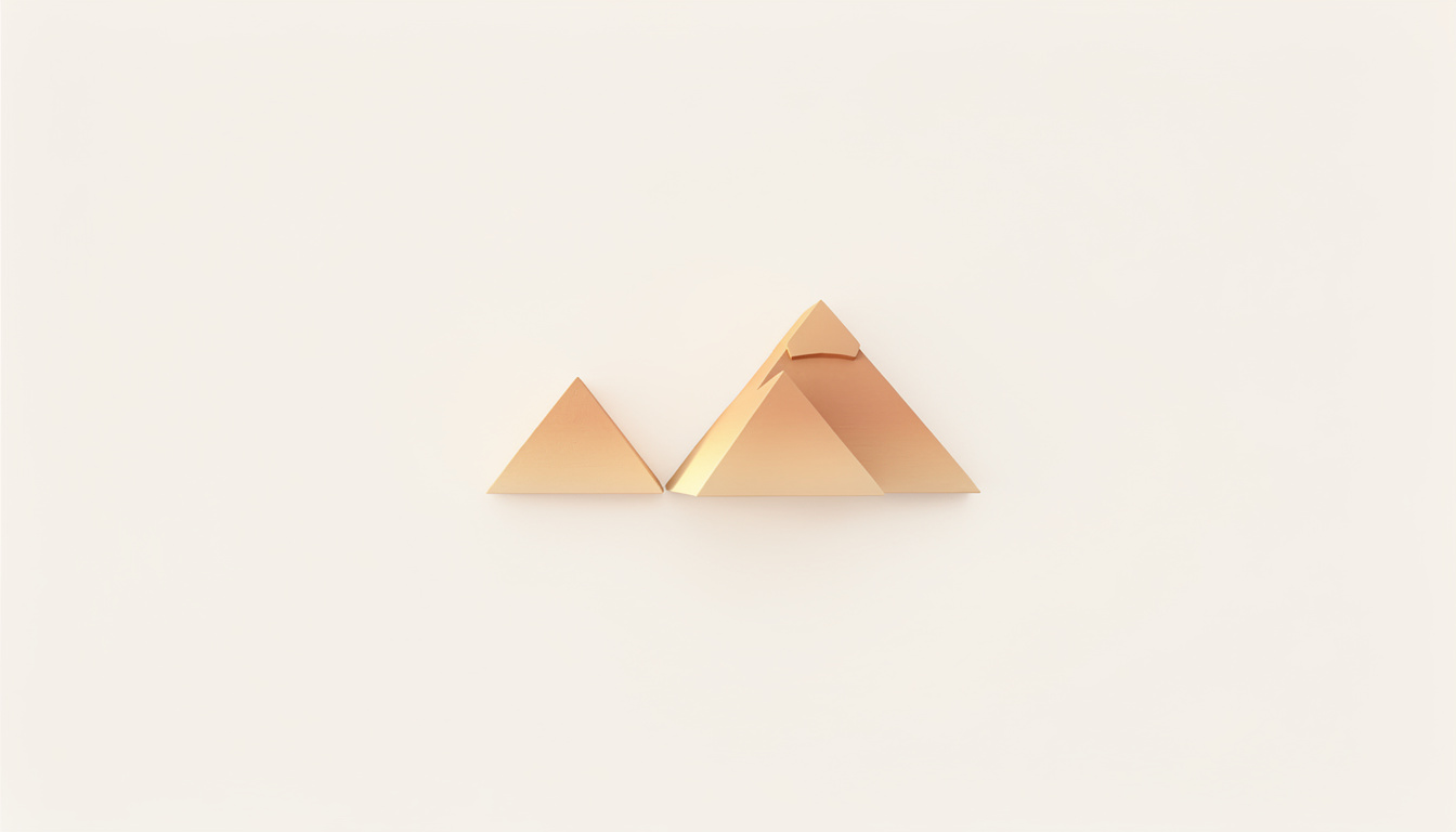 A minimalist 3D rendering of three sand-colored geometric pyramids.