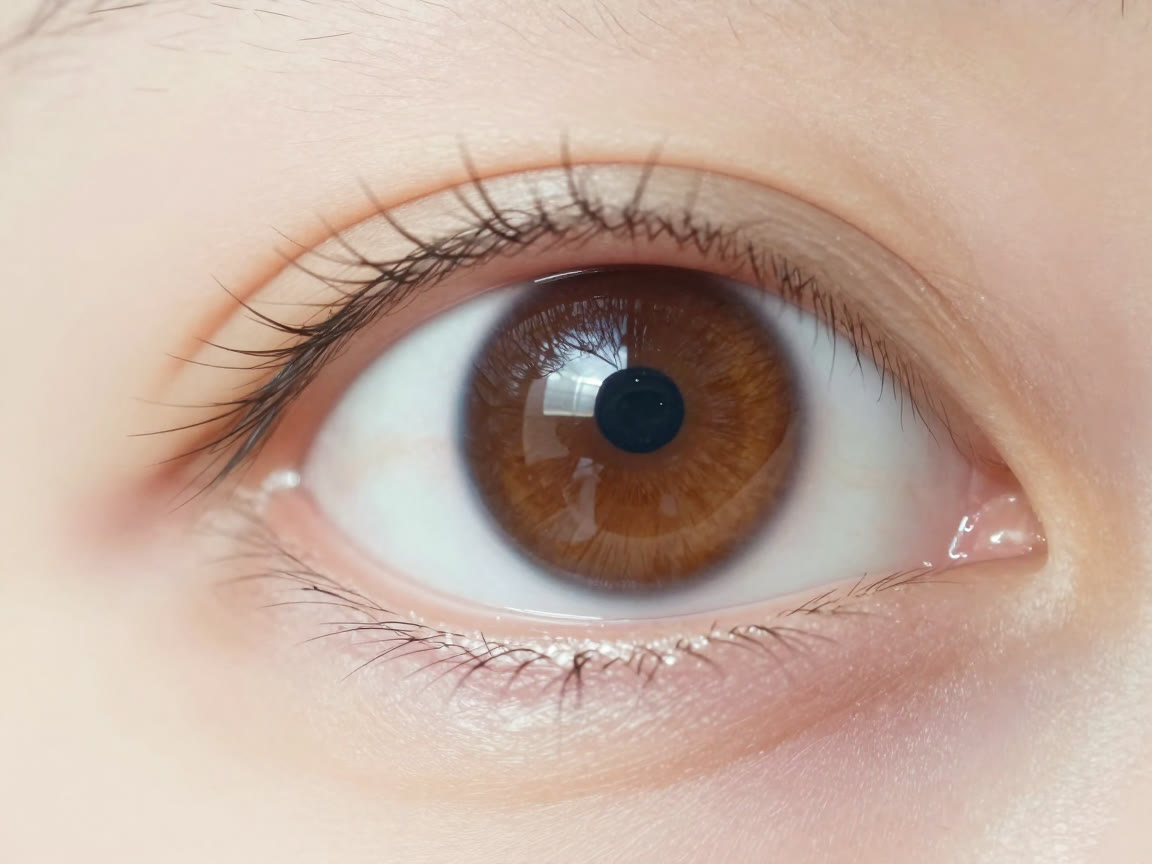 A close-up of an open human eye, showing a brown iris, black pupil, white sclera, and eyelashes.